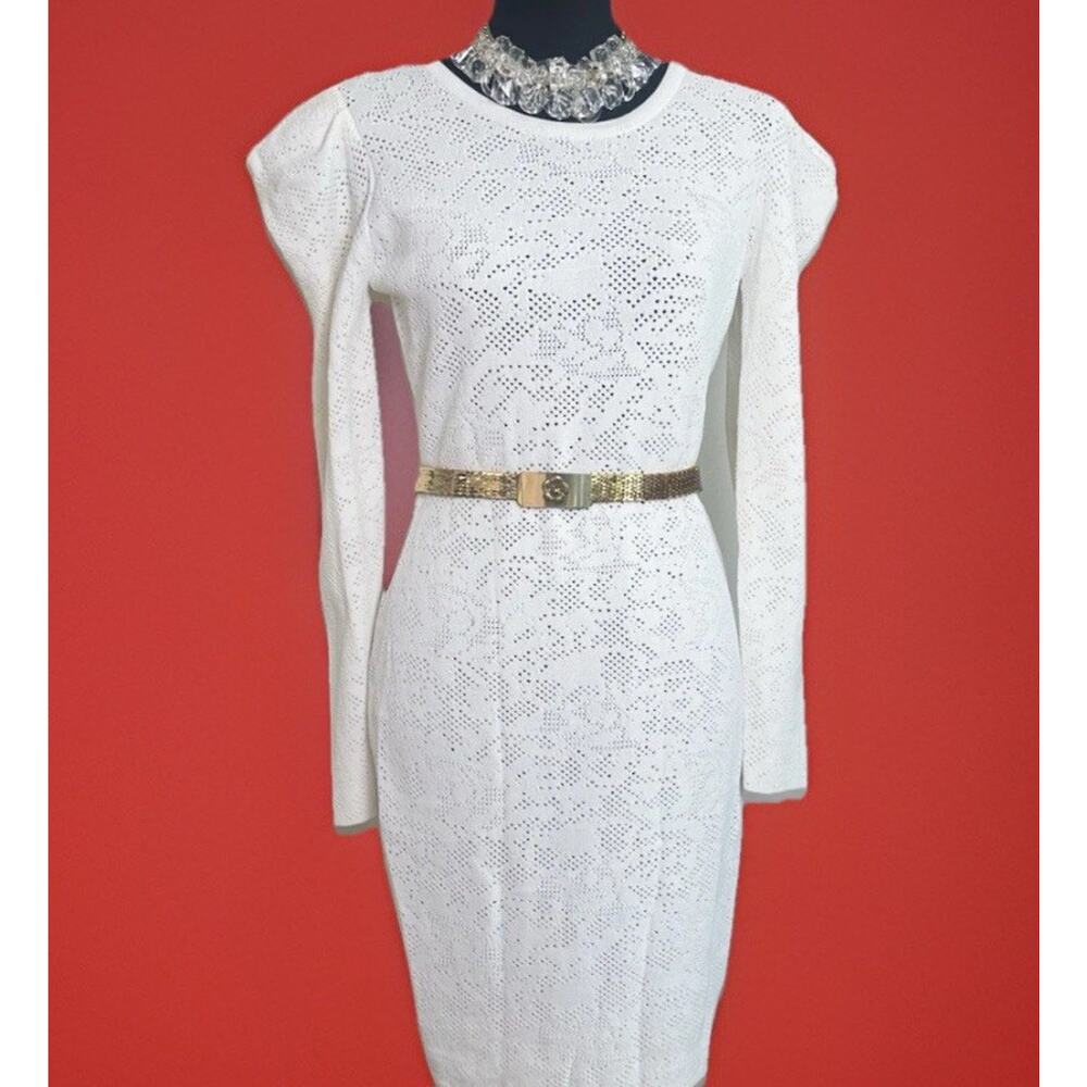 NWT Milly Long Sleeve White Pointille Lace Wiggle Dress | Mod Wedding Dress |